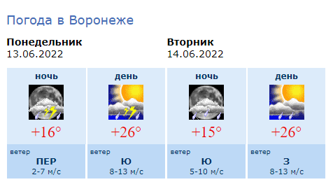 Карта погода в воронеже на 10 дней