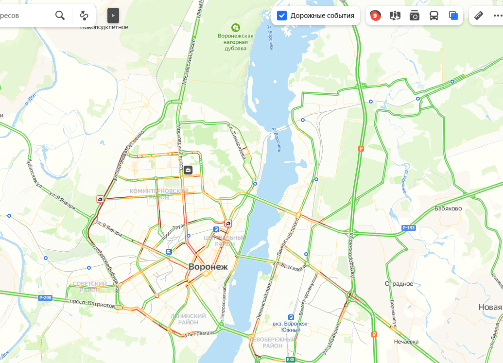 Карта воронежа с пробками