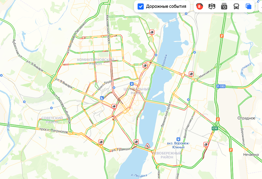 Карта воронеж пробки на дорогах сейчас
